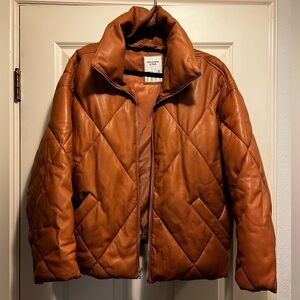 Abercrombie & Fitch vegan leather quilted puffer jacket